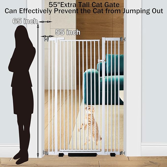 55.1 Inch Tall Baby Gate Auto Close Dog Gate Adjustable 29.92"- 48.03" Wide Pressure Mounted Walk Through Swing Pet Gate for Doorways (White, 29.92"- 48.03")