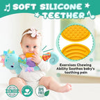 Baby Toys 0 to 12 Months, Musical Stuffed Animal Activity Soft Toys with Multi-Sensory Crinkle, Rattle and Textures, Infant Tummy Time Toys for Newborn Boys, Seahorse, Blue