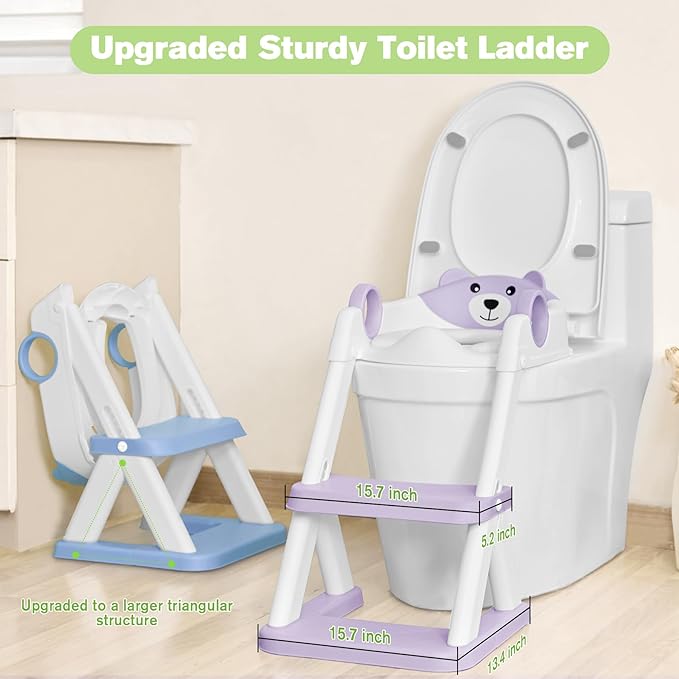 Toilet Seat, Potty Training Seat for Toddler, Upgraded 2-in-1 Potty Toilet Training for Boys and Girls,Waterproof Cushioned Mat with Non-Slip Step Stool(Purple)