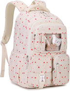 Corduroy Backpack Kids Backpack for Girls School Bags for Middle School Students Book Bag for Elementary Primary Kawaii Ita Backpack, Beige Strawberry