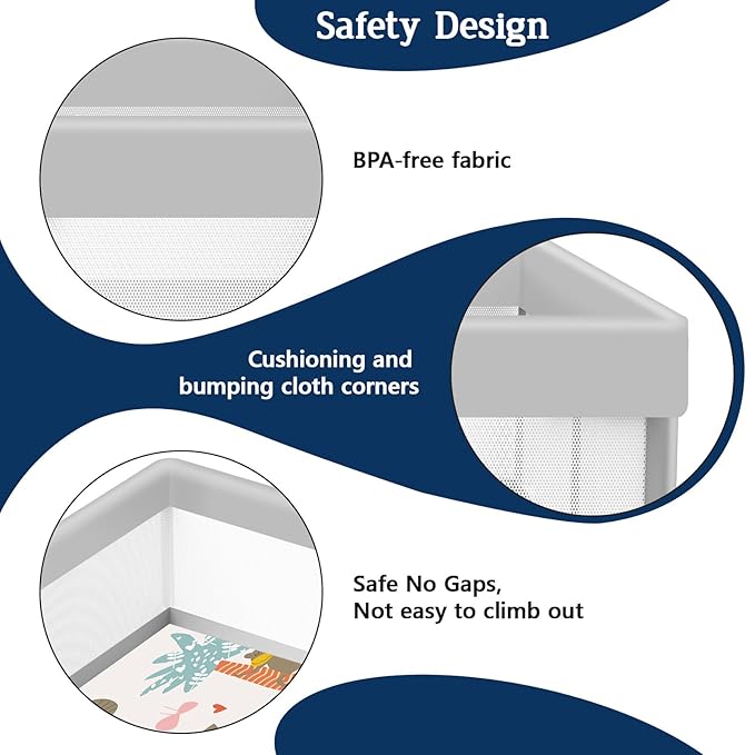 Baby Playpen with Mat, 50x50 inch Playpen for Babies and Toddlers with Mat, Baby Playard Safety Fence Active Center for Indoor