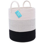 OrganiHaus Black & White Blanket Storage Basket for Living Room 15x18, Woven Nursery Hamper Basket, Large Toy Basket Storage for Kids, Laundry Hamper, Baby Laundry Basket, Cute Cotton Rope Basket