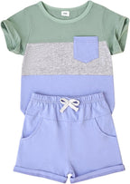 Baby Boy Clothes Toddler Boy Summer Outfits Short Sleeve Patchwork Top T-shirt & Pocket Pant Set 2 Piece 12 Months-4T