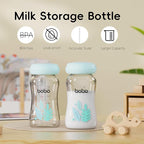 YOHKOH Glass Breast Milk Storage Bottles - 100% Leak-Proof, BPA-Free Breastmilk Storage Containers, Freezer & Dishwasher Safe, Ideal for Nursing Mothers (Blue, 5.4oz (Pack of 4))