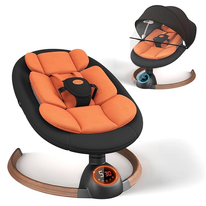 Baby Swings for Infants, Electric Baby Swing with Bluetooth and Preset Melodies, Portable Infant Swing for Indoor & Outdoor Use, 5 Speeds