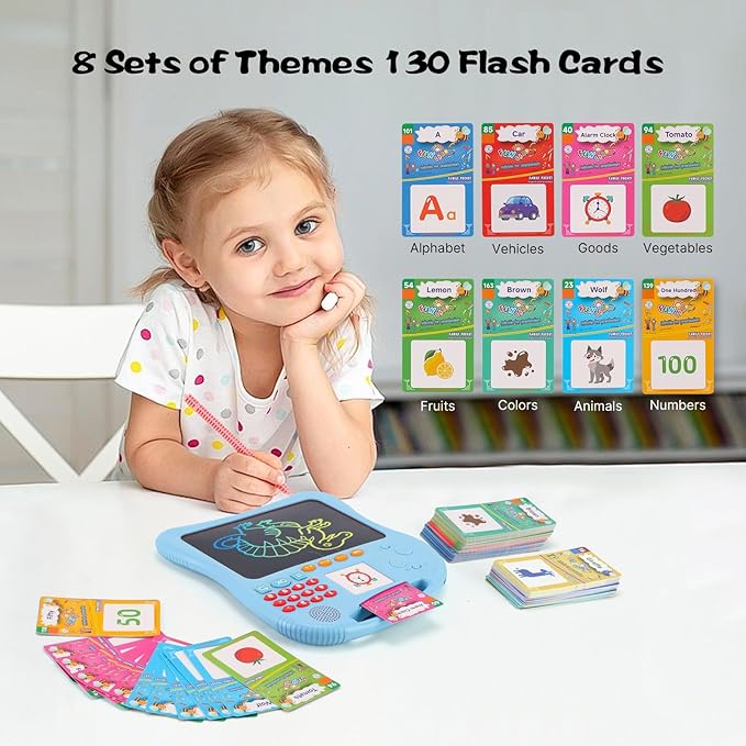 Kids Educational Learning Toys with Math Games,Talking Flash Cards and Writing Drawing Tablet, Speech Therapy Autism Sensory Toys Gifts for Toddler Preschool Activities Boys Girls Ages 3-10 (Blue)
