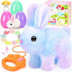 Plush Bunny Easter Toys for Kids,Interactive Bunny with Sounds,Can Walk and Wag Tail with Remote Control Leash,Easter Eggs with Surprise,Easter Birthday Gift for Toddlers