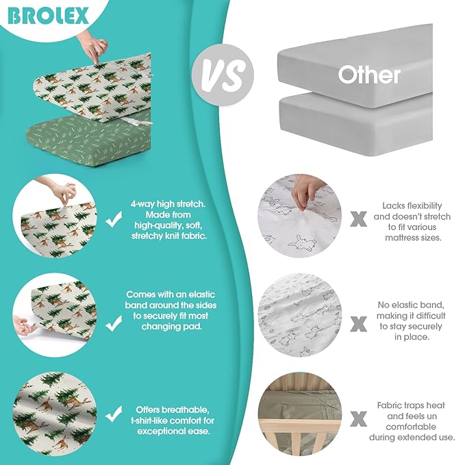 BROLEX Changing Pad Covers for Baby: Boy Girls Ultra Stretchy Soft 2 Pack,Sika Deer Foliage