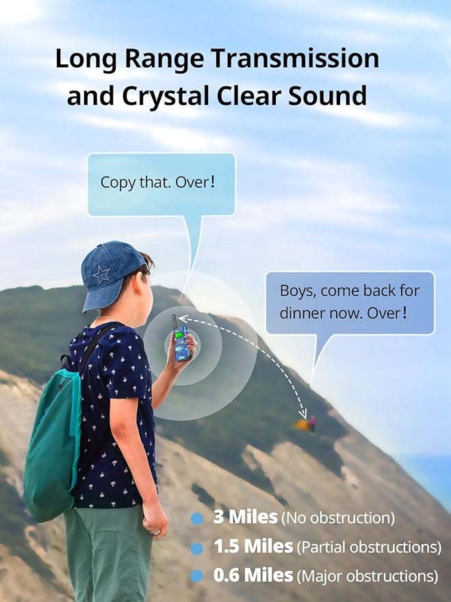 Walkie Talkies for Kids Rechargeable,Toys for Boys and Girls Ages 3-12, 3 Pack Long Range 2-Way Radios, Birthday Gifts,Christmas Stockings, Outdoor Play, Family Games, Hiking Camping Gear