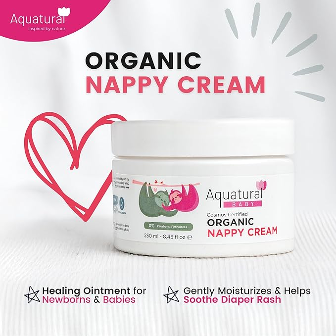 Organic Nappy Cream - Newborn Diaper Care - Gentle Care Diaper-Cream, Natural Moisturizer Zinc Oxide Ointment for Kids Sensitive Skin - Baby Rash (8.45fl oz)
