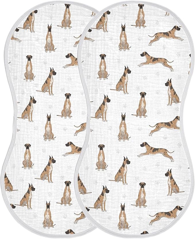 2 Pack Muslin Burp Cloths Great Dane Dog White Cotton Baby Burp Cloths Ultra Absorbent and Soft Thick Burping Cloth for Newborn Babies Boys Girls 22x11 Inch