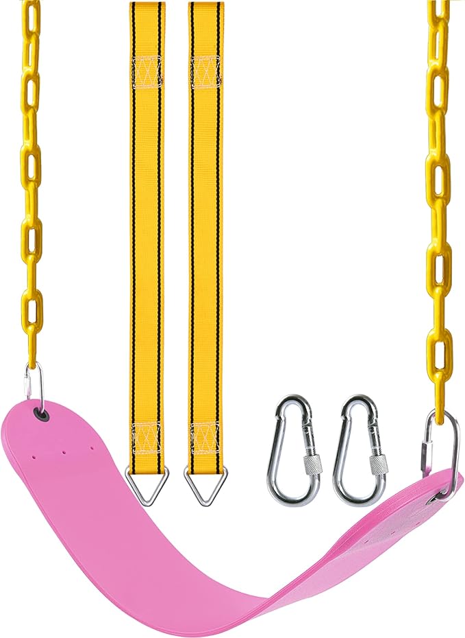 PACEARTH Swing Seat Support 660lb with 68.9 inch Anti-Rust Chains Plastic Coated 23.6 inch Tree Hanging Straps and Locking Buckles Outdoor Playground Tree Swing-Pink