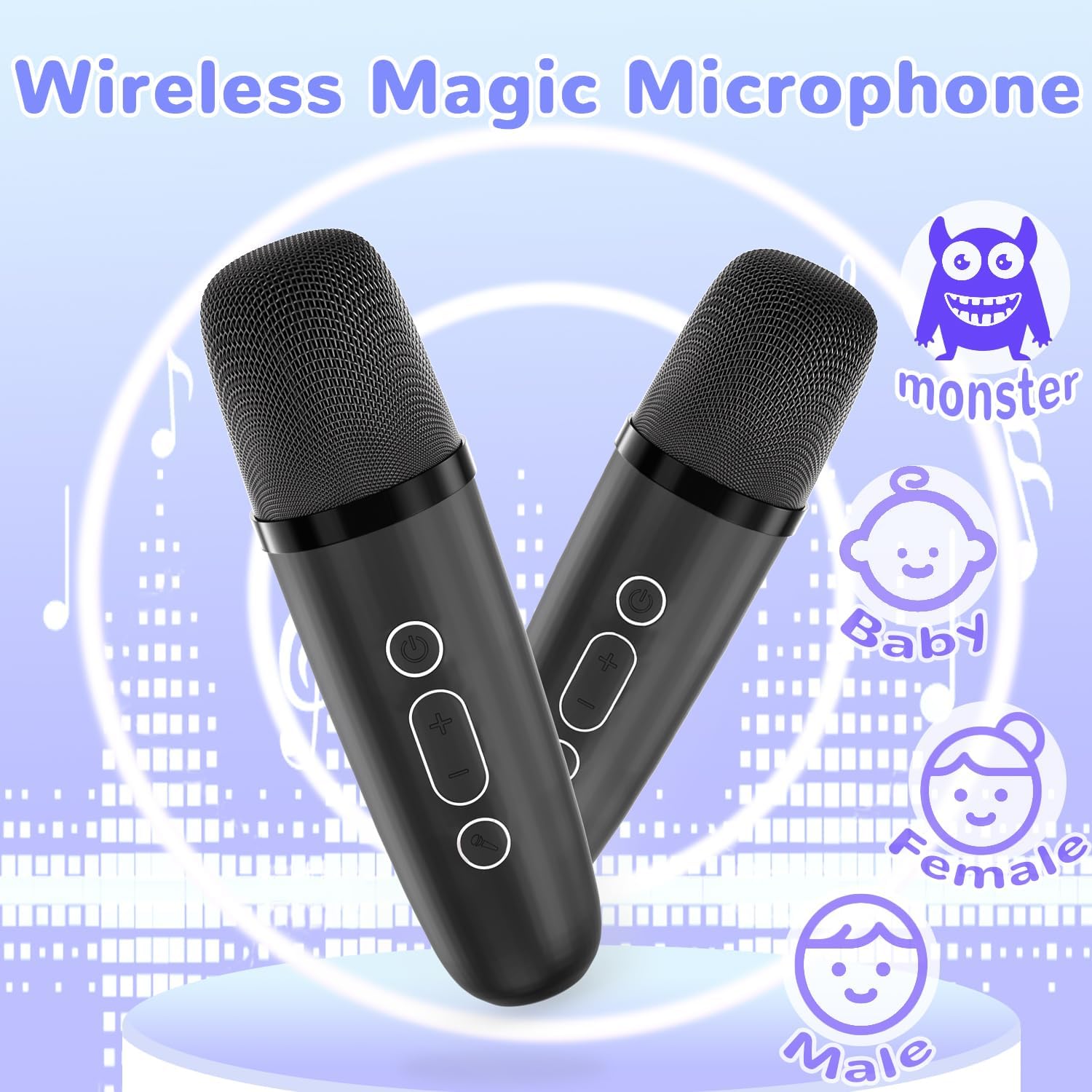 Mini Karaoke Machine for Kids Teen Adults - Toddler Toys Birthday Gift for Kids Girls Ages 3-12, Portable Bluetooth Speaker Set with 2 Wireless Microphones fits Family Fun Indoor Party Camping, Black
