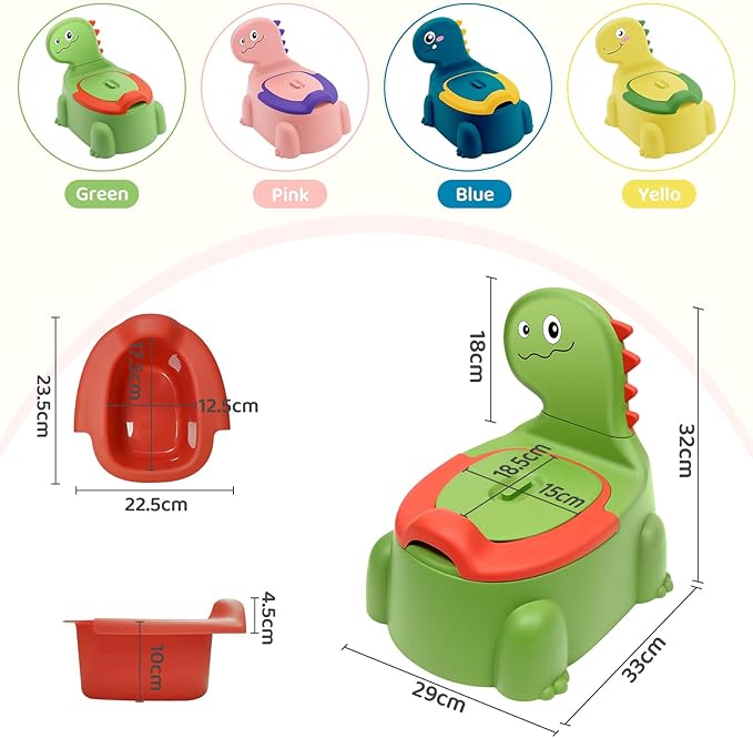 Potty Seat Baby Training Chair Boys Girls Toddler Dinosaur Comfortable children 1-5 years old Baby toilet Animal seat with lid back potty trainer (Green)