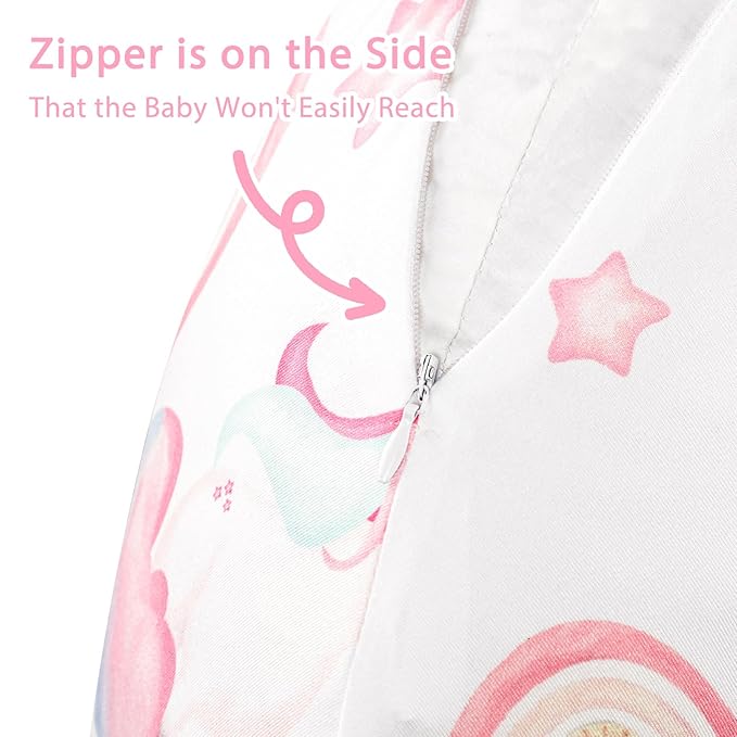 Pea Pod Nursing Pillow Cover Breastfeeding Pillow Slipcover for Moms Soft Breathable Organic Knit Fabric Newborn Infant Feeding Pillow Covers for Baby Girl Boy, Rainbow & Unicorn