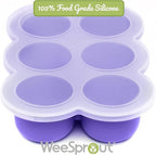 WeeSprout Silicone Freezer Tray with Clip on Lid Perfect Food Storage Container for Homemade Baby Food, Vegetable, Fruit Purees, and Breast Milk (Bright Purple, Six 3 Ounce Sections)