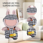 17cm Doll Clothes 5 Sets, Hat & Overalls Dress Up Outfit Compatible for Labubu 17cm 15cm Accessories, No Doll Included
