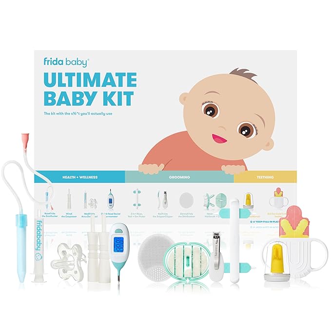 Frida Baby Ultimate Baby Kit, 10 piece New Born Essentials Gift Set Includes Wellness Sick Day, Gas Relief, Grooming Tools & Teething Toys