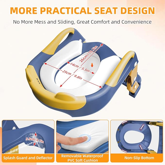 Potty Training Seat, Upgrade Toddler Toilet Seat for Kids Boys Girls, 3 in 1 Potty Training Toilet with Step Stool Ladder-Non Slip Foldable (Blue+Yellow)