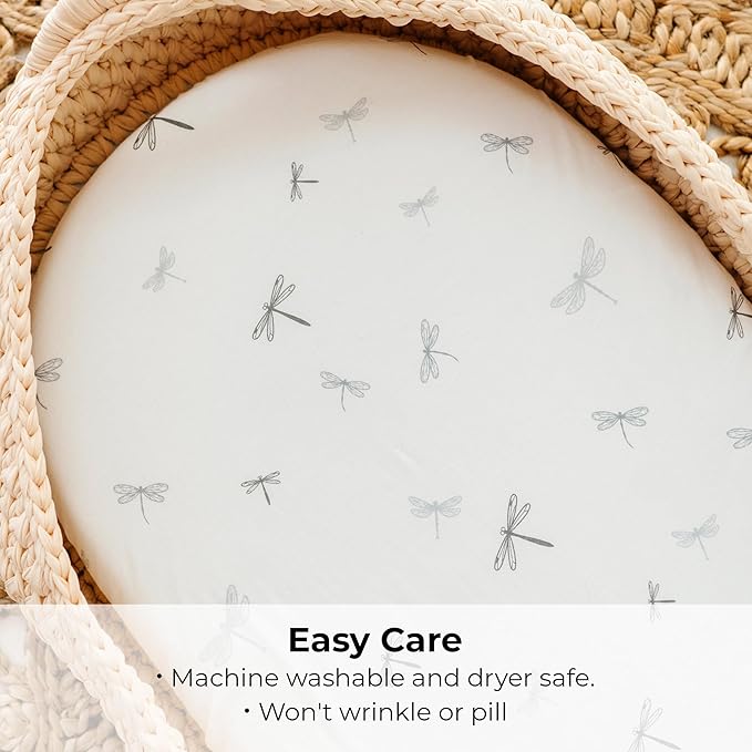 Ely’s & Co. Changing Pad Cover, Diaper Changing Table Sheets, 2 Pack, Cradle Sheet Set for Baby Boys, 100% Jersey Knit Cotton, 32”x16”x5” Blue Dragonfly + Stripe Collection