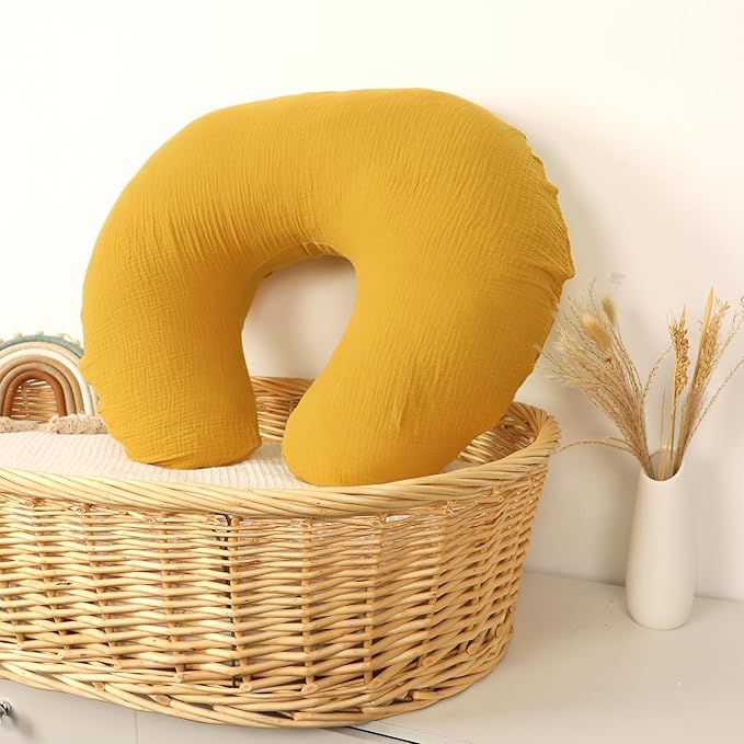 Hooyax Muslin Nursing Pillow Covers 2 Pack, Soft and Breathable Nursing Covers for Breastfeeding Pillows, Adorable Infant Feeding Pillow Slipcover for Baby Boy and Girls (Blue Ginger)