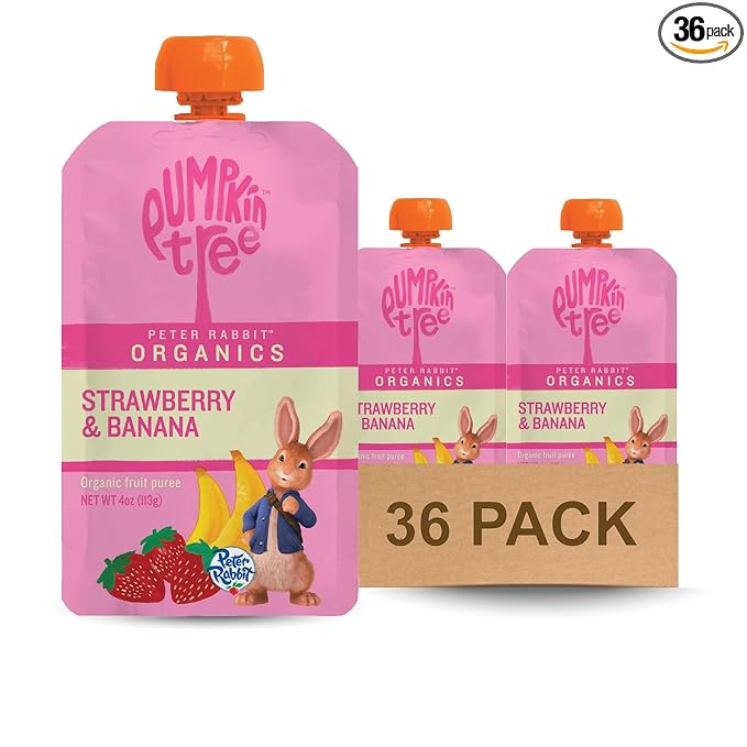 Pumpkin Tree Peter Rabbit Organics Strawberry and Banana Pure Fruit Snack, 4 Ounce (Pack of 36)