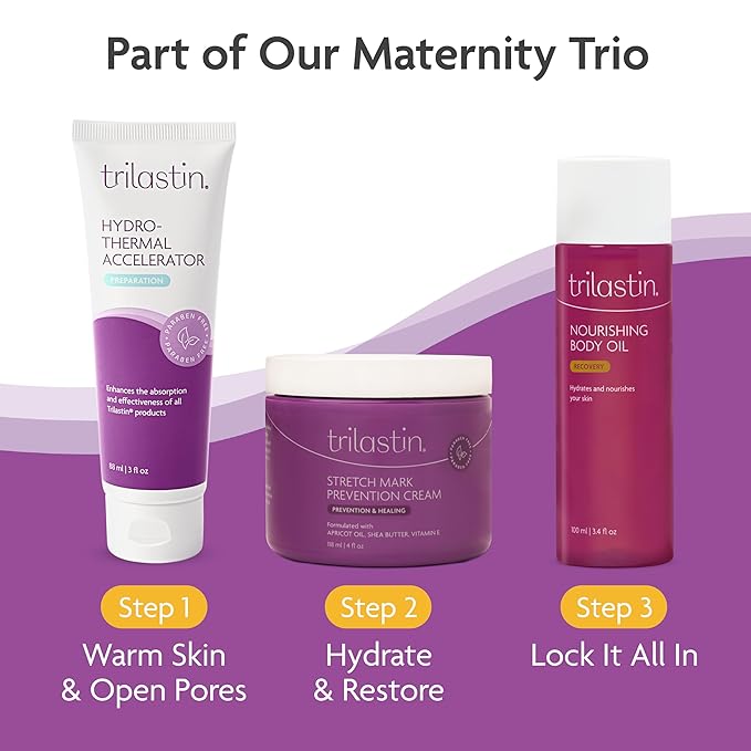 TriLASTIN Belly Oil (3.4oz) | Vitamin-Infused Stretch Mark Oil | Body Serum for Scars, Stretch Marks, and Moisturizing | Paraben-Free and Hypoallergenic