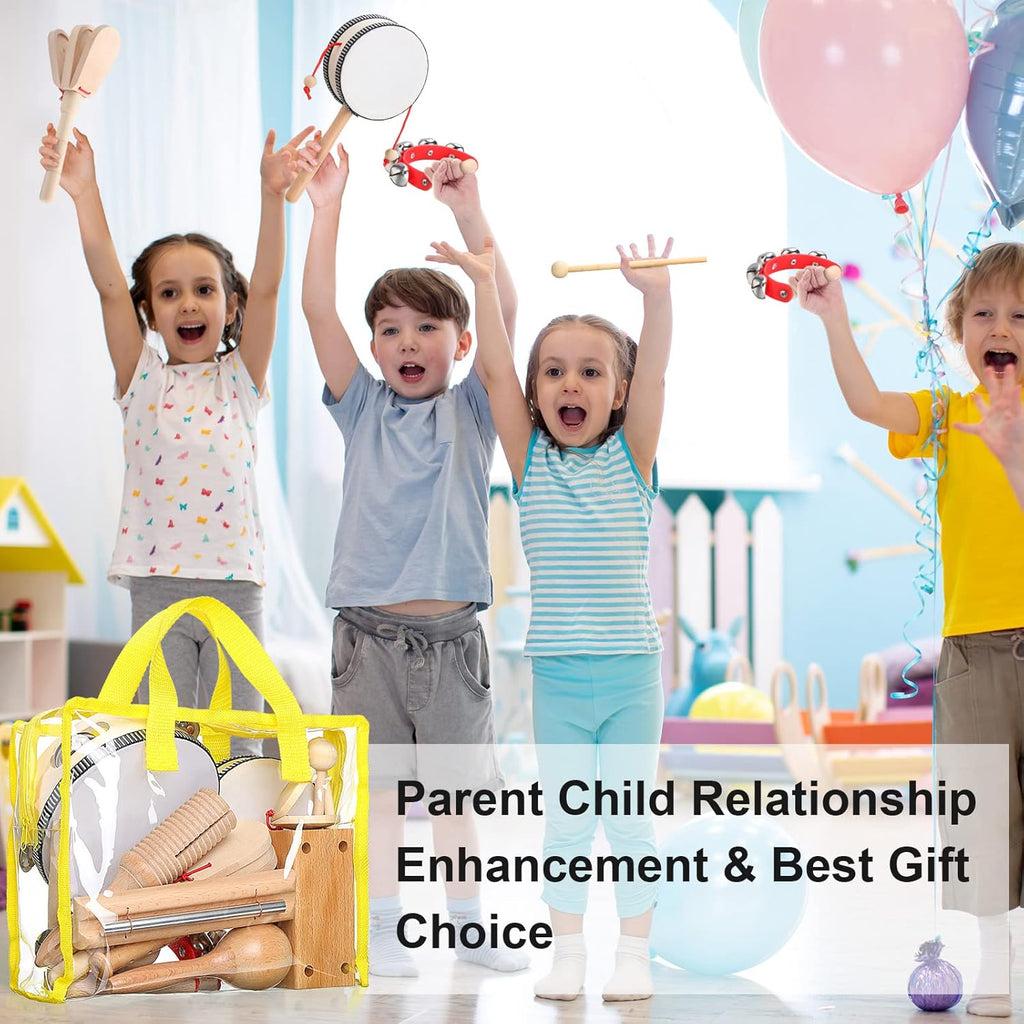 Chumia Toddler Musical Instruments Set 13 Pcs Montessori Wooden Percussion Instruments with Drum Preschool Educational Baby Early Learning Music Toys Set for Little Boys Girls Kids Children Gifts