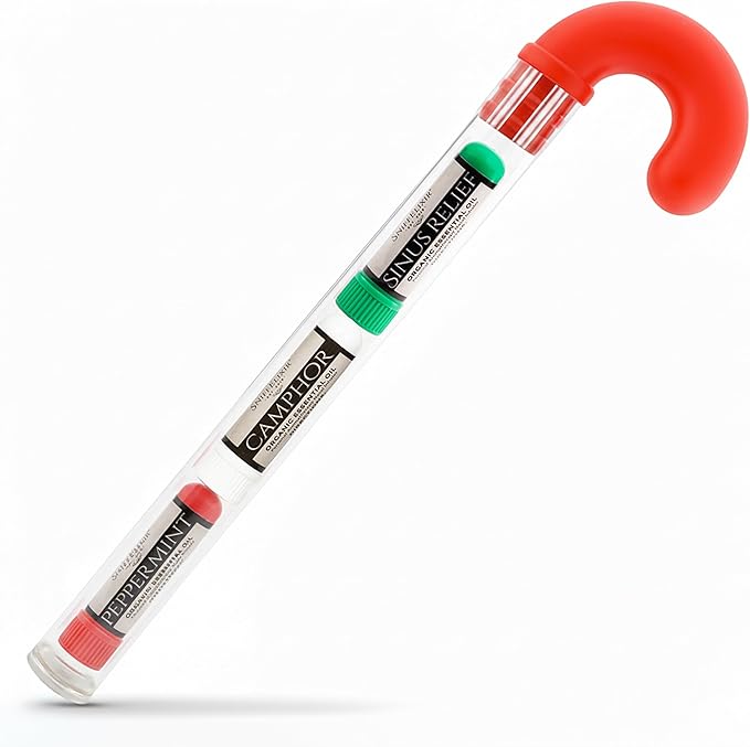 3 Pack Candy Cane Stocking Stuffers for Adults – Aromatherapy Nasal Inhalers for Sinus, Headache & Cold Relief – Winter Wellness Travel Kit – Organic Essential Oils