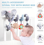 Jollybaby Baby Car Seat Stroller Toys, Plush Activity Hanging Spiral Activity Pram Crib with Music Box, Rattles, Squeaker for Babies Infant Boys Girls (SZ Gray Elephant)