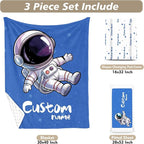 Personalized Baby Crib Bedding Set – Blue Astronaut Theme Nursery Bedding Sets 3 Piece with Custom Name Blanket, Fitted Crib Sheet & Changing Pad Cover – Ideal Newborn Gift for Boys