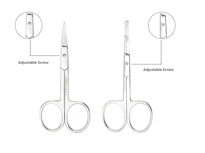 Pack of 2 Curved & Rounded Blunt Tip TSA Stainless Steel Small Scissors for Eyebrows & Eyelashes for Beard Trimming & Moustache, Baby Scissors for Nails, Nose & Facial Hair Scissor.