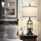 26" Vintage Industrial Table Lamps Set of 2, Farmhouse 3 Way Dimmable Touch Control LED Night Lights Table Lamp with USB A+C Ports & AC Outlet, Rustic Retro Beside Nightstand Lamp for Bedrooms Bronze