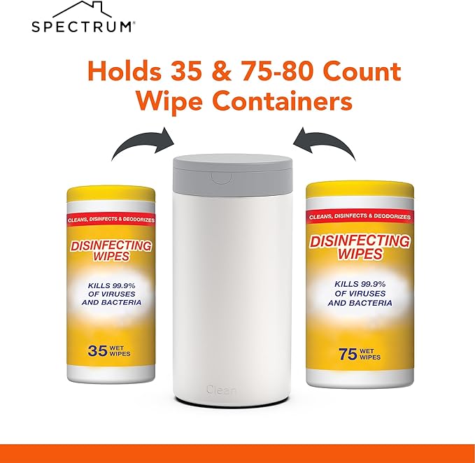 Spectrum Disinfecting Wipes Container with Push Button Lid - Refillable Dispenser for Bathroom, Kitchen, Classroom, Countertop, & Home - Stainless Steel & Rust-Resistant Disinfectant Wipes Holder