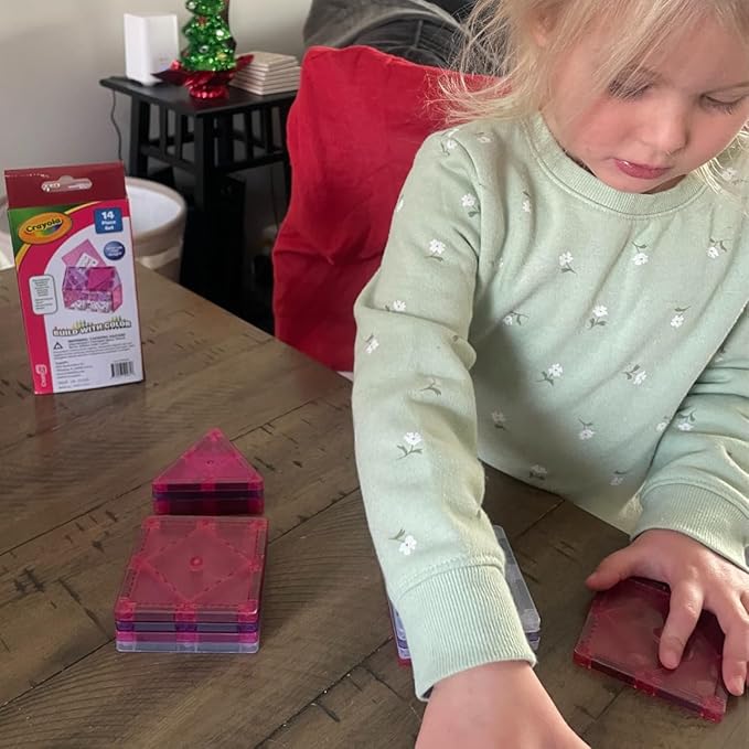 CreateOn Crayola Magnetic Tiles, Building Set for Kids, Magnetic Blocks, Travel Toys, Classroom Sensory Toys, STEM & Montessori Tools for Boys & Girls Ages 3+, 14-Piece Set (Valentines Day)