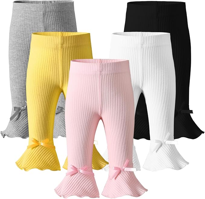 Newborn Toddler Baby Girl Pants Leggings Ribbed Straight Flare Infant Girl Pants Leggings Bell Bottoms 5 Packs