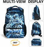 Personalized Backpacks for Boys, Motorcycle Backpack with Custom Name for Kids Kindergarten Primary Elementary Senior Middle, 17 Inch Lightweight Cool Lightning Schoolbag