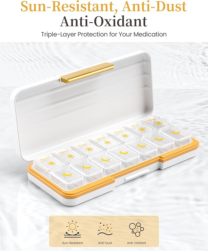 Zoksi Am Pm Pill Organizer 7 Day, Weekly Pill Box 2 Times a Day, Medicine Pill Organizer with Separate Compartment, Travel Pill Case Dispenser Portable for Vitamins, Fish Oils, Medicines(White)