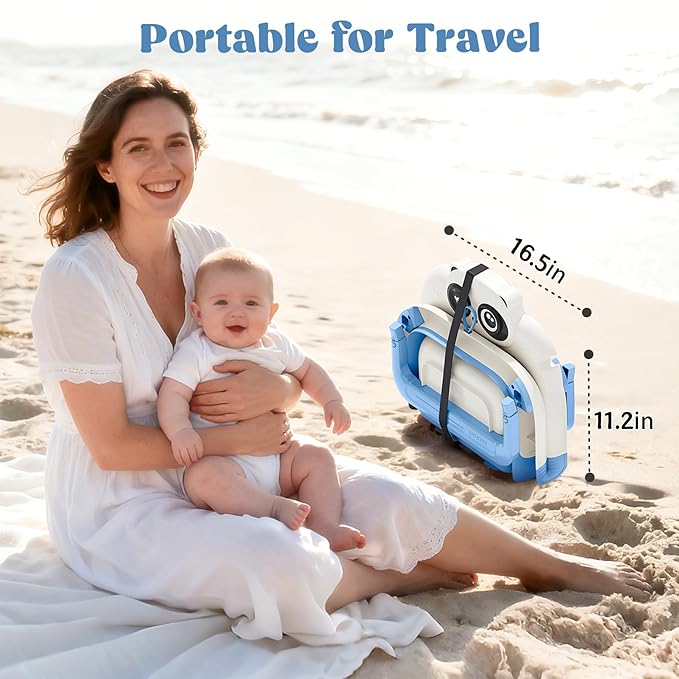 Foldable Baby Bathtub, Lightweight Bathtub for Infants to Toddlers with Soft Cushion & Thermometer, Portable Baby Tub Newborn to Toddler 0-24 Months(Blue)