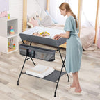 Costzon Changing Table, Portable Baby Changing Table Foldable Diaper Changing Station with Safety Belt, Large Storage Rack & Shelf, Nursery Organizer for Newborn Infant (Dark Gray)