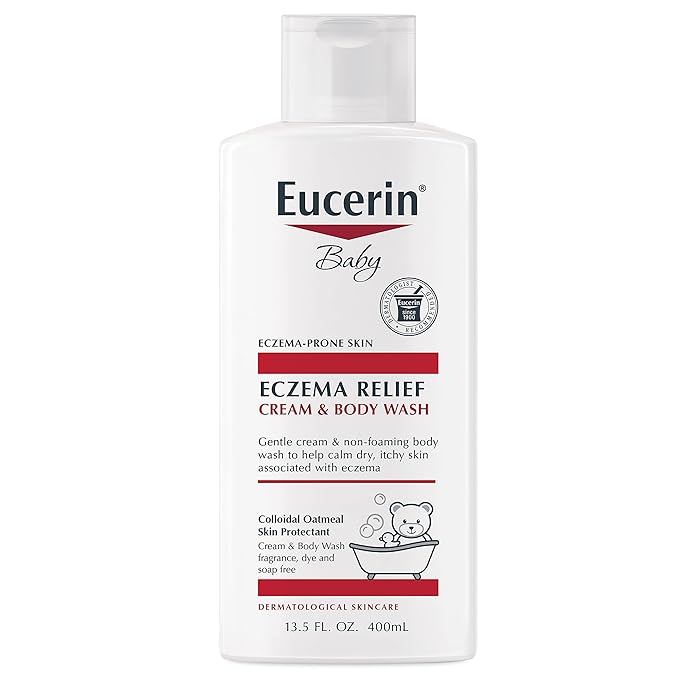 Eucerin Baby Eczema Relief Cream and Body Wash (13.5 Fl Oz) + Baby Eczema Cream (8 Oz), Fragrance Free Skin Care Set with Colloidal Oatmeal (Skin Protectant)