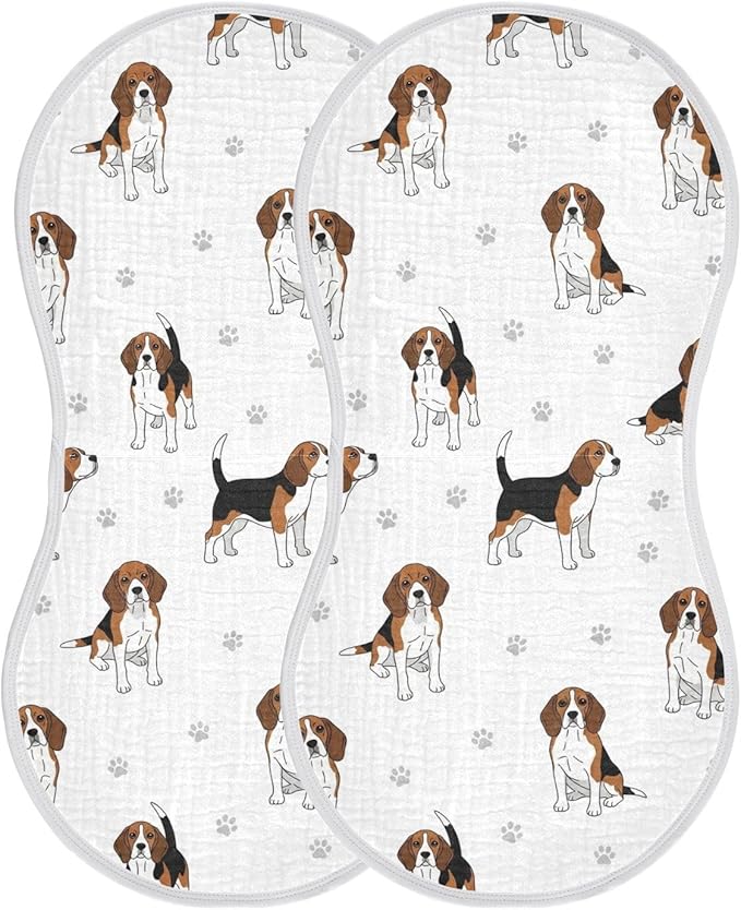 2 Pack Muslin Burp Cloths Beagle Dogs Paw White Cotton Baby Burp Cloths Extra Absorbent and Soft Spit Up Rags for Baby Boys Girls 22x11 Inch