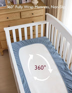 Momcozy Muslin Mini Crib Sheets Fitted - 38''x26'' Pack and Play Sheets for Pack N Play Mattress, 2 Pack Soft & Breathable Natural Cotton Non Slip Bed Cover for Boys, Girls, Blue Star Moon