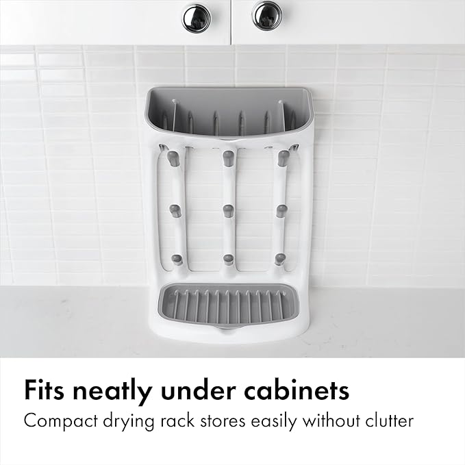 OXO Tot Space-Saving Baby Bottle Drying Rack, Compact Dish Drying Rack with Removable Trays, Countertop Bottle Organizer for Baby Bottles, Nipples, Pacifiers and Lids, BPA Free, Dishwasher Safe