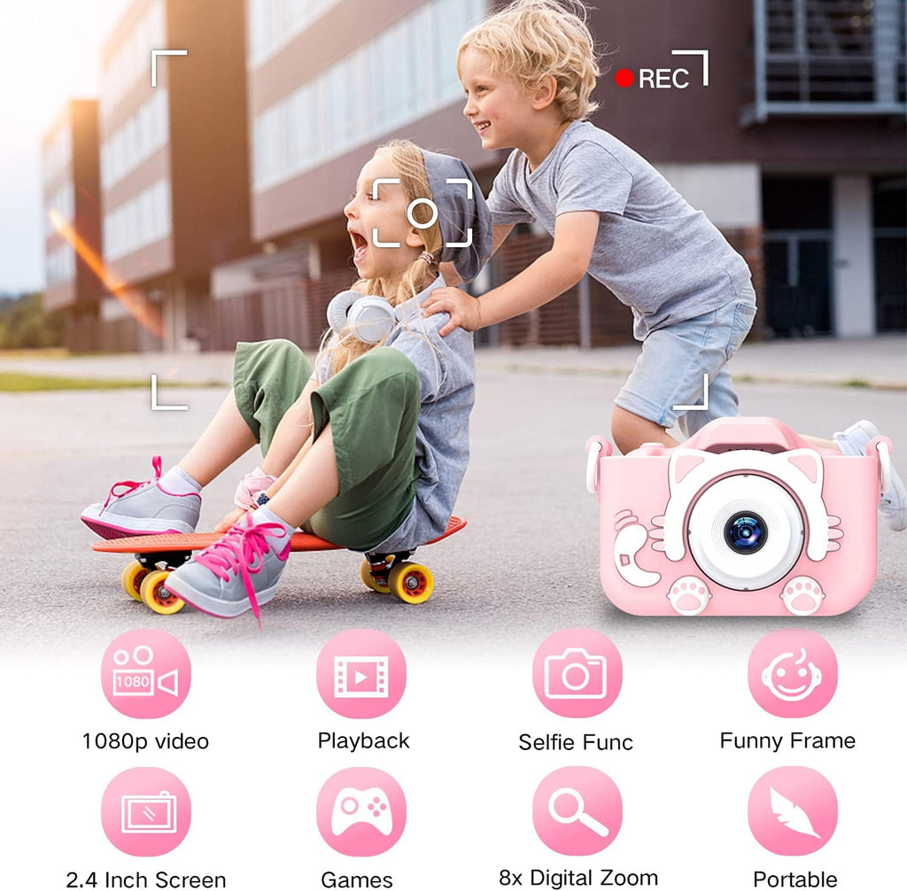 Goopow Kids Camera Toys for 3-8 Year Old Girls Boys,Children Digital Video Camcorder Camera with Cartoon Soft Cover, Best Chritmas Birthday Festival Gift for Kids - 32G SD Card Included