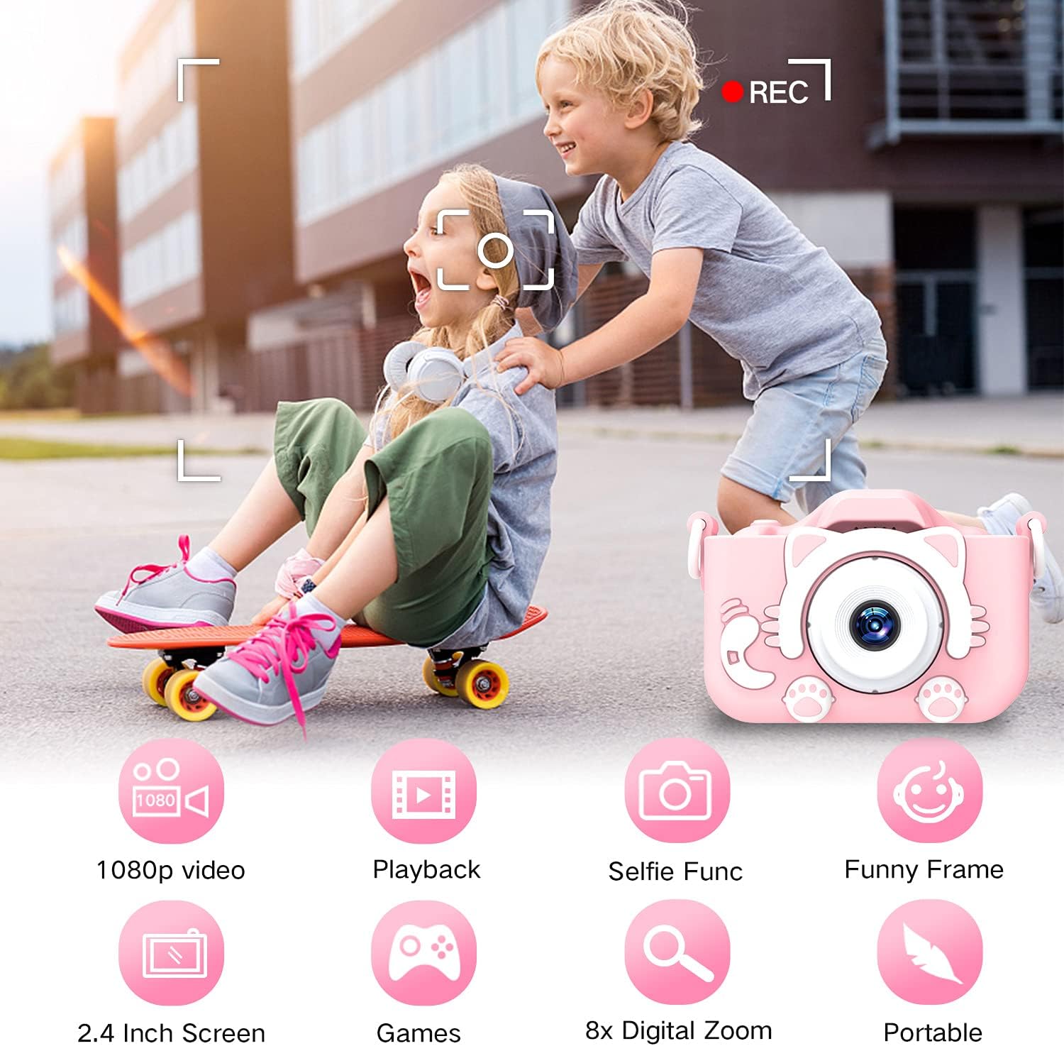 Goopow Kids Camera Toys for 3-8 Year Old Girls Boys,Children Digital Video Camcorder Camera with Cartoon Soft Cover, Best Chritmas Birthday Festival Gift for Kids - 32G SD Card Included