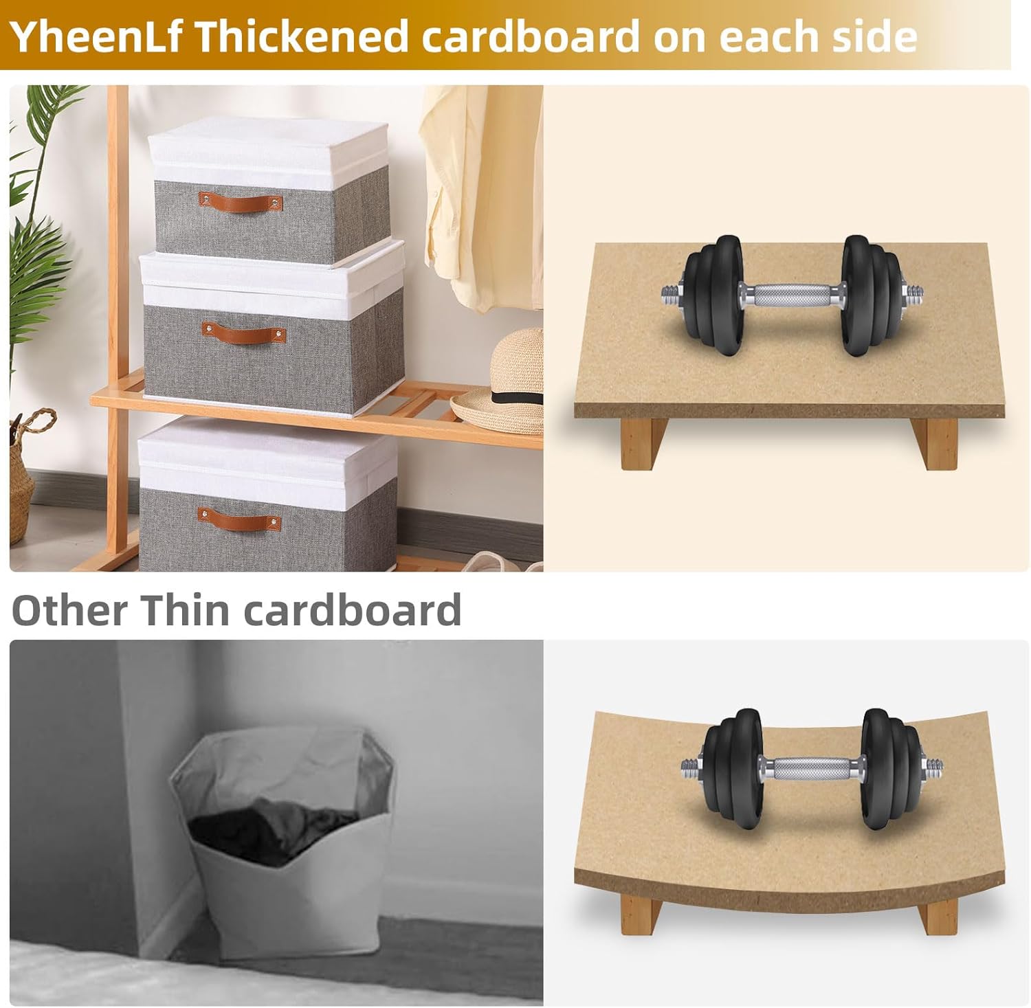 Fabric Storage Boxes with Lids, Linen Foldable Cloth Baskets, 17.7 x 11.8 x 11.8 Inch Closet Organizer Containers with Double Handles, Sweater Bins for Bedroom, White and Grey, 5 Pack