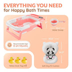 Collapsible Bathtub Baby for Infants & Newborns w/Thermometer, Drain Plug with Heat Sensor & Scoop – Compact Travel Baby Bath Space-Saving Bath for Travel, Shower & Small Bathrooms