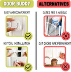 Door Buddy Baby & Cat Door Latch - Grey. Adjustable Strap Keeps Kids Out of Cat Areas. Simple Child Safety Lock for Doors. The Easier Baby Gate and Kitty Door Interior Alternative.