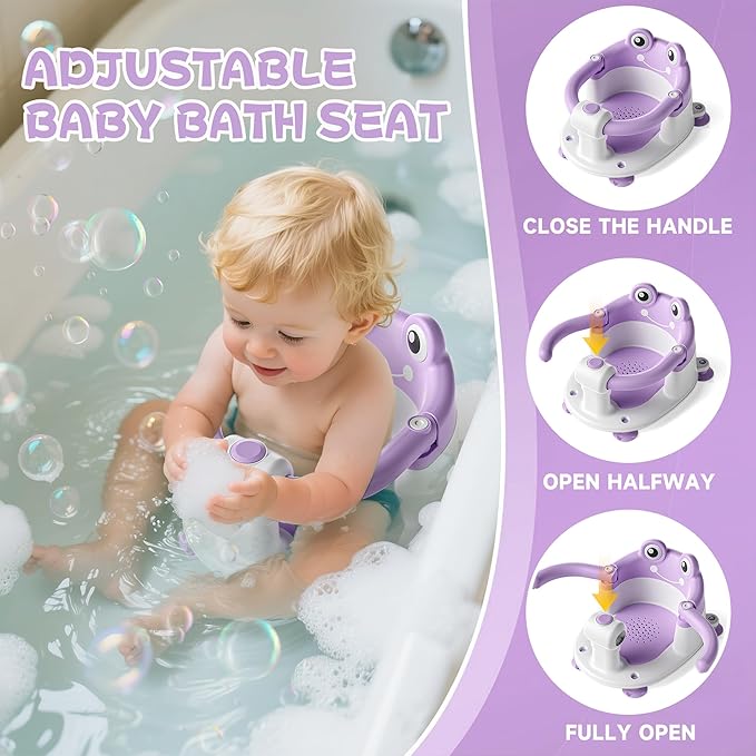 Baby Bath Seat for Babies 6 Months & Up - Toddler Bath Seats for Baby Sitting Up with 4 Suction Cups & Soft Cushion, Non-Slip Infants Shower Bathtub Chair for Newborn Girls, Purple